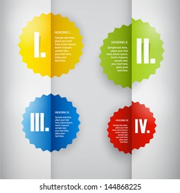 One, two, three, four, colorful vector paper progress steps for tutorial, infographics