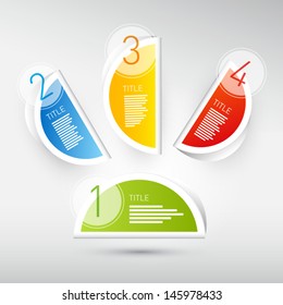 One, two, three, four, colorful vector paper progress steps for tutorial, infographics