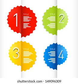 One, two, three, four, colorful vector paper progress steps for tutorial, infographics 