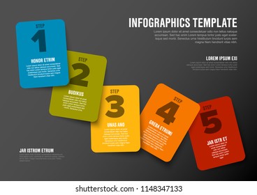 One two three four five - vector progress steps template with descriptions - dark version