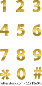 one two three four five six seven eight nine zero hash star golden number key pad