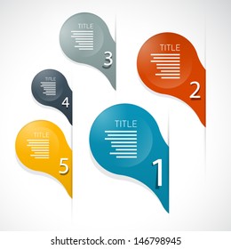 One, two, three, four, five, colorful vector paper progress steps for tutorial, infographics 
