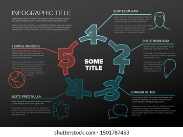 One two three four five - vector paper five steps cycle progress template infochart blocks with sample content 