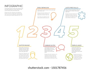 One two three four five - vector paper five steps progress template infochart blocks with sample content 