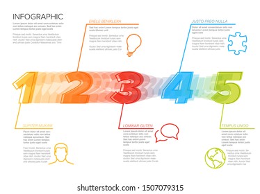 One two three four five - vector paper five steps progress template infochart blocks with sample content 