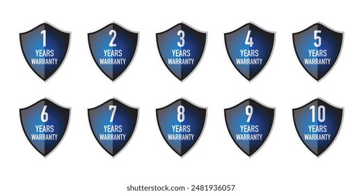 One, two, three, four, five, six, seven, eight, nine, or ten years of warranty, a set of steel shields, warranty badges, and a warranty seal. 