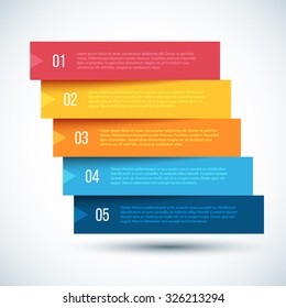 One two three four five - paper progress steps for tutorial. Colorful Flat Step by Step Design.  Vector illustration.