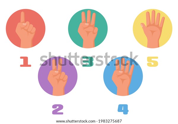 1 2 3 4 5本の指 1 2 3 4 5フラットアイコン 手のジェスチャーと数字を指で ベクターイラスト 白い背景に 数字の指を表示します のベクター画像素材 ロイヤリティフリー