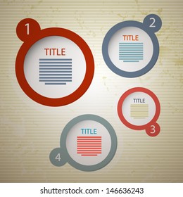 One, two, three, four, old styled vector paper progress steps for tutorial, infographics 