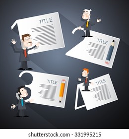 One, Two, Three, Four, Retro Vector Paper Progress Steps for Tutorial, Infographics with Men - Businessmen or Teachers