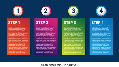 One Two Three Four - Step Blocks Template With Sample Content And Shadow.gradient Color. Vector Illustration