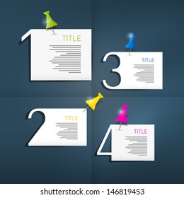 One, two, three, four, vector paper progress steps for tutorial, infographics 