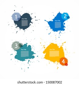 One, Two, Three, Four, Vector Progress Steps For Tutorial - Blots, Splashes Design, infographics 