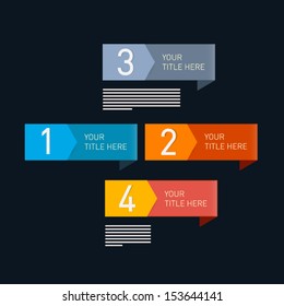 One, Two, Three, Four, Vector Paper Progress Steps for Tutorial on Dark Background, Infographics 