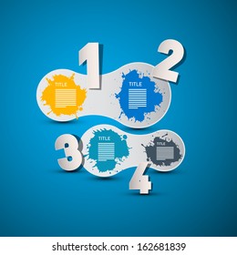 One, Two, Three, Four, Vector Paper Progress Steps for Tutorial on Blue Background, Infographics