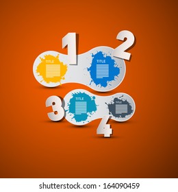 One, Two, Three, Four, Vector Paper Progress Steps for Tutorial on Orange Background, Infographics 