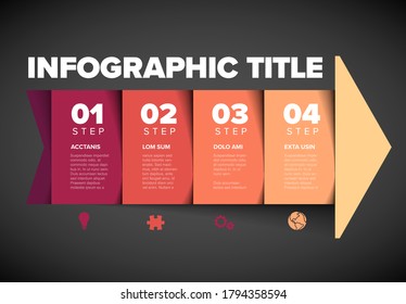 One two three four - vector red light arrow progress steps template with descriptions and icons