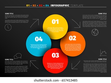 One two three four - vector progress template for four steps with icons and description - dark version