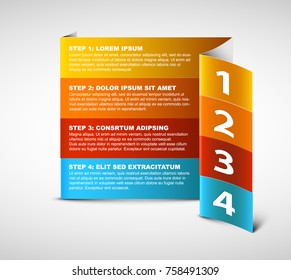 One two three four - vector paper vertical progress steps template with descriptions and icons