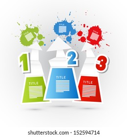One, Two, Three, Green, Blue, Red Vector Paper Progress Steps for Tutorial, Infographics 