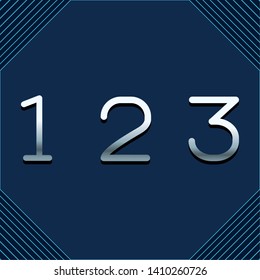 one two three number metallic font with lines in corners
