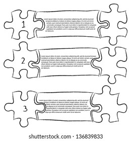 One Two Three, Progress Jigsaw Puzzle Icons Banner Infographic Sketched Up Outline, Vector Illustration EPS 10.