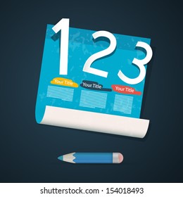 One, Two, Three, Retro Vector Paper Progress Steps for Tutorial, Infographics 