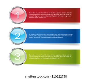 One two three steps vector glossy banners