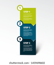 One two three - vector paper progress step blocks template with sample content and shadow