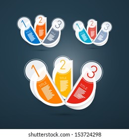 One, Two, Three, Vector Paper Progress Steps for Tutorial, Infographics, Three sets