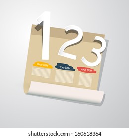 One, Two, Three, Vector Paper Progress Steps for Tutorial, Infographics 
