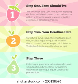 One Two Three - Vector Progress Pastel Fruits With Description