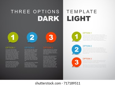 One two three - vector progress speech bubbles for three steps or options - dark and light version