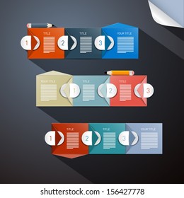 One, Two, Three, Vector Steps for Tutorial, Infographics, 3 sets