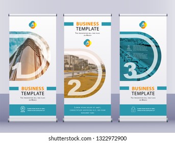 One, two, three white roll up business banners. Vertical template vector Abstract background.