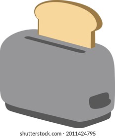 One two-slice toaster with one slice of bread