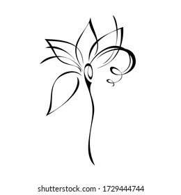 one unique stylized blooming flower on a short stalk without leaves in black lines on a white background