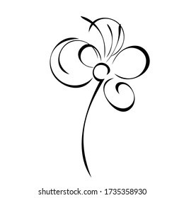 one unique stylized blooming flower on a short stalk without leaves in black lines on a white background