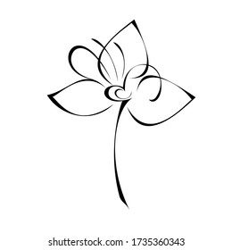 one unique stylized blooming flower on a short stalk without leaves in black lines on a white background
