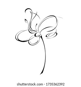 one unique stylized blooming flower on a short stalk without leaves in black lines on a white background