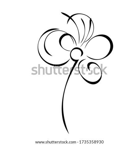 one unique stylized blooming flower on a short stalk without leaves in black lines on a white background