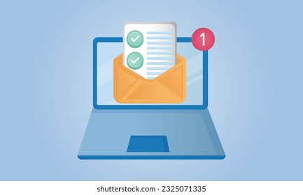 un mensaje de correo electrónico no leído en laptop.vector en fondo azul
