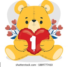One, Valentine's day, cute bear, and number.