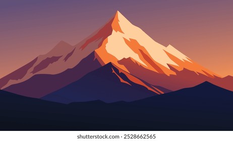 One of a vast mountain range and another of a striking snow-draped mountain peak flat vector illustration