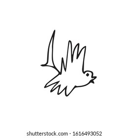 One vector bird hand drawn clip art. Black gardening illustration line art on a white isolated background. Design for wrapping paper, stickers, cards, web, packaging and painting.