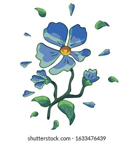 One vector blue forget-me-not flower on a white background.