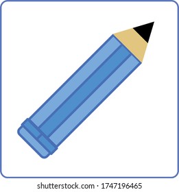 one vector blue pencil on a white background. one isolated object. Symbol of study, work, logo design, icon design.
