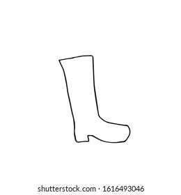 One vector boot hand drawn clip art. Black gardening illustration line art on a white isolated background. Design for wrapping paper, stickers, cards, web, packaging and painting.