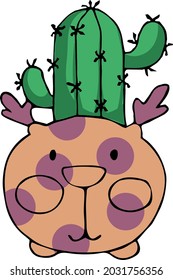 One vector bright sticker, sticker. For registration of notebooks, postcards, diary, diary, planner. Flat image with animal and plant.