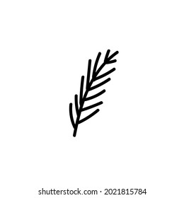One vector Christmas doodle with a plant branch.Holiday simple illustration with black line on isolated white background.Designs for cards, packages,social media,web,stickers, logos